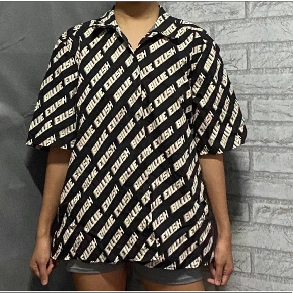 BILLIE EILISH x H&M Text Print Pattern Short Sleeve Shirt M - Picture 8 of 9
